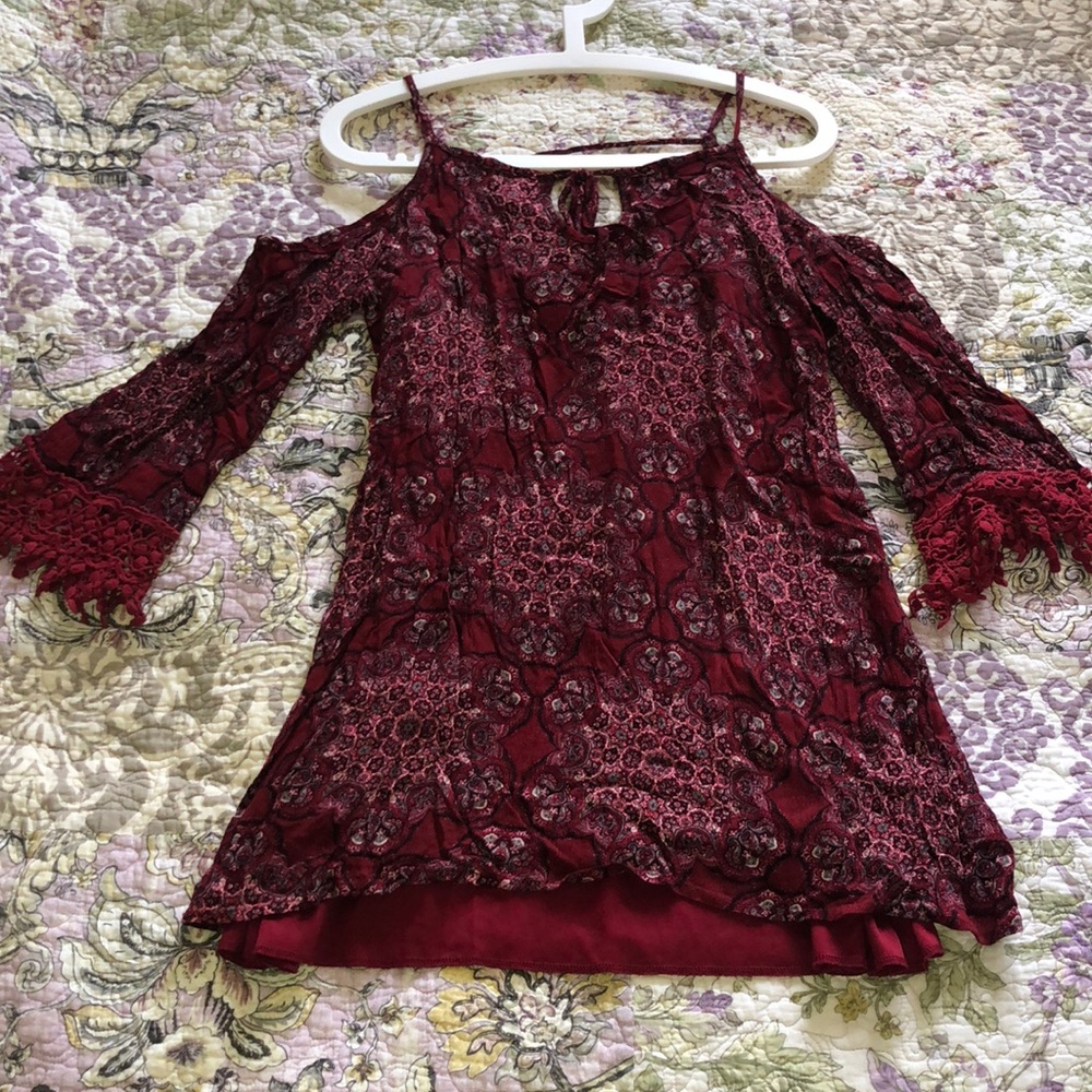 Charlotte Russe Burgundy Tapestry Dress w/ Lace
